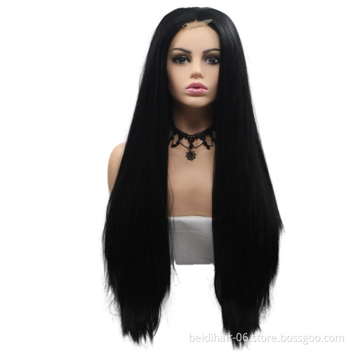 Long Black 1X4 Top Lace Front Synthetic Hair Wig